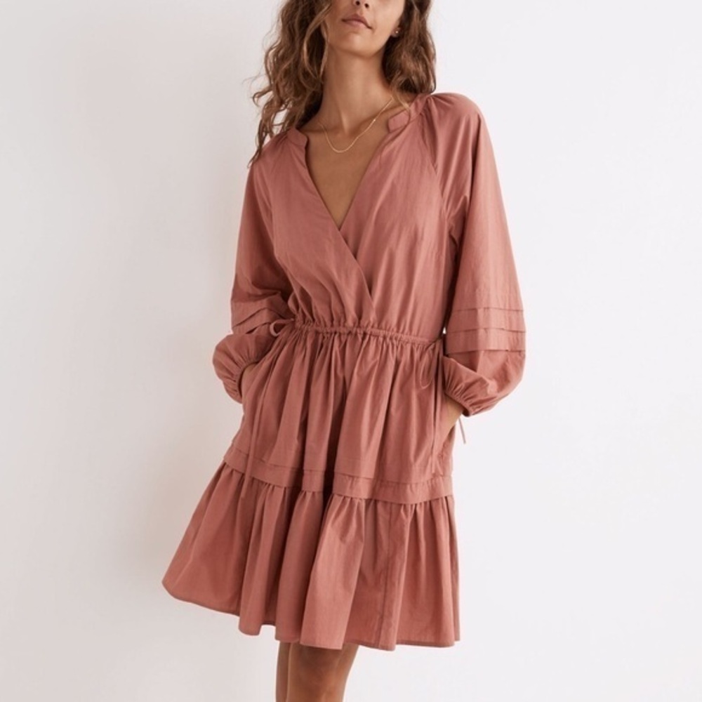 NWT madewell mauve poplin mini wrap dress petite